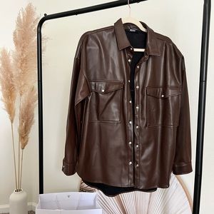 Faux leather shirt/shacket